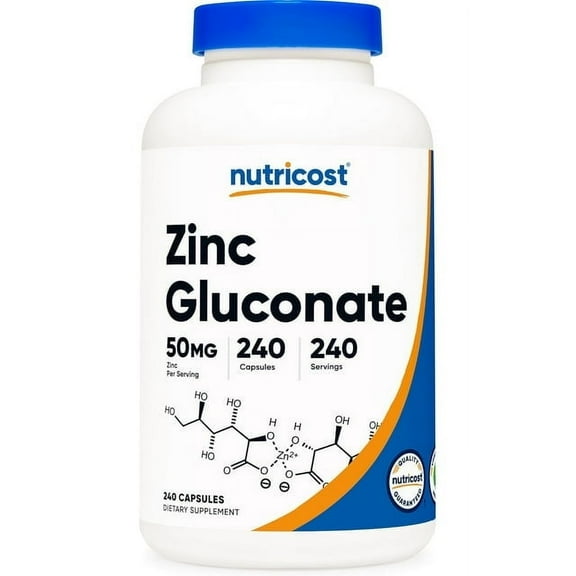 Nutricost Zinc Gluconate 240 Vegetarian Capsules (50mg) - Gluten Free Supplement