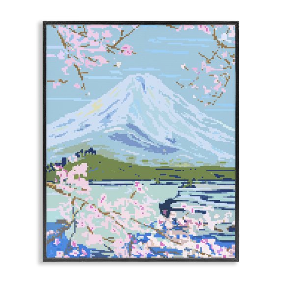 Stupell Industries Mid-Century Pixel Mount Fuji Black Framed Giclee Art, 11 x 14, by Melissa Wang