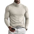 thumbnail image 2 of Vxararl Mens Turtleneck Sweaters Slim Fit Basic Knitted Basic Slim Fit Pullover Sweater Tees Fall and Winter Fashion Warm Sweater Solid Long Sleeve Shirts Sweaters for Men Beige S, 2 of 4