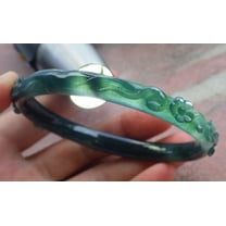 Certified Icy Green Burma 100% Natural A JADE Jadeite Flower Bangle Bracelet 61 mm 666091 TN