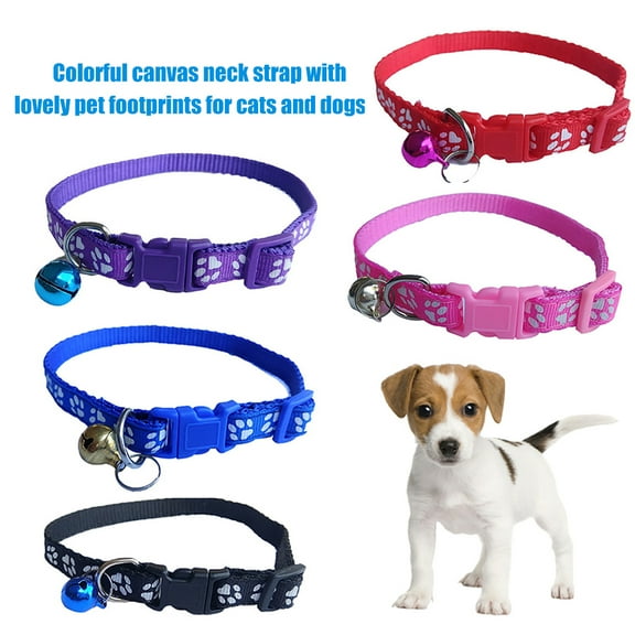 Cheers.US Cloth bell collar dog traction high quality color button footprint collar synthetic pet collar
