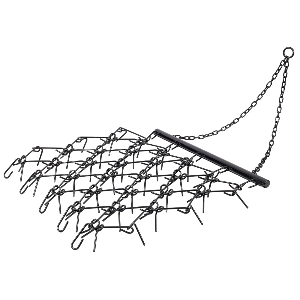 4FT Heavy-Duty Steel Drag Harrow Field Leveling Chain Rake Compatible with ATV UTV Compact Utility Tractors Black Coated Durable Construction