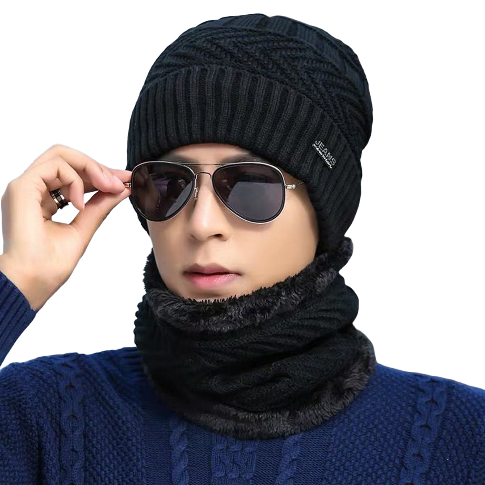 Mightlink 2 Pcs/Set Hat Scarf Set Thick Fleece Knitting Solid Color Elastic Keep Warm Neck