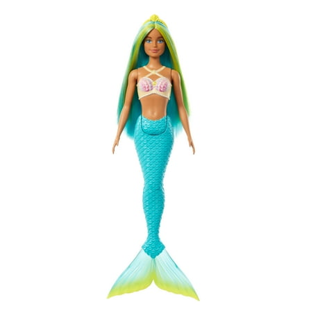 Barbie Mermaid Doll with Blue and Yellow Hair, Turquoise Tail, and Headband Accessory