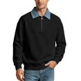 thumbnail image 2 of TOUMENY Men Sweater Fall Winter Collared Long Sleeve Solid Casual Comfy Tops Men Color Block Loose Half-Zip Pullover Black L, 2 of 7