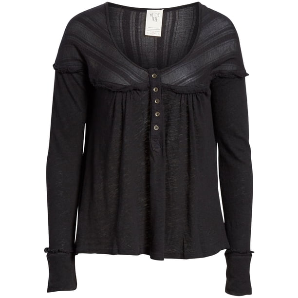 Free People Womens Down Under Henley Shirt, Negro, XS Free People henley
