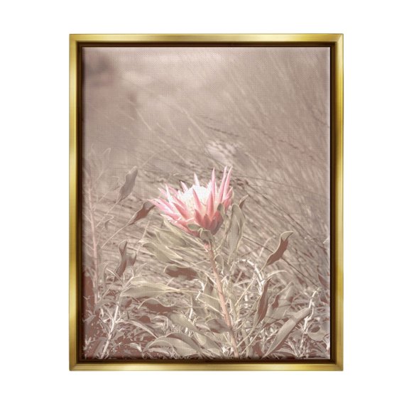 Stupell Industries Lone Pink Flower Grassland Photograph Metallic Gold Floating Framed Canvas Print Wall Art, Design by Lil' Rue