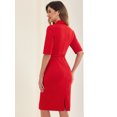 thumbnail image 3 of DARING DIVA Shawl Collar Half Sleeve Sheath Dress L Red, 3 of 6