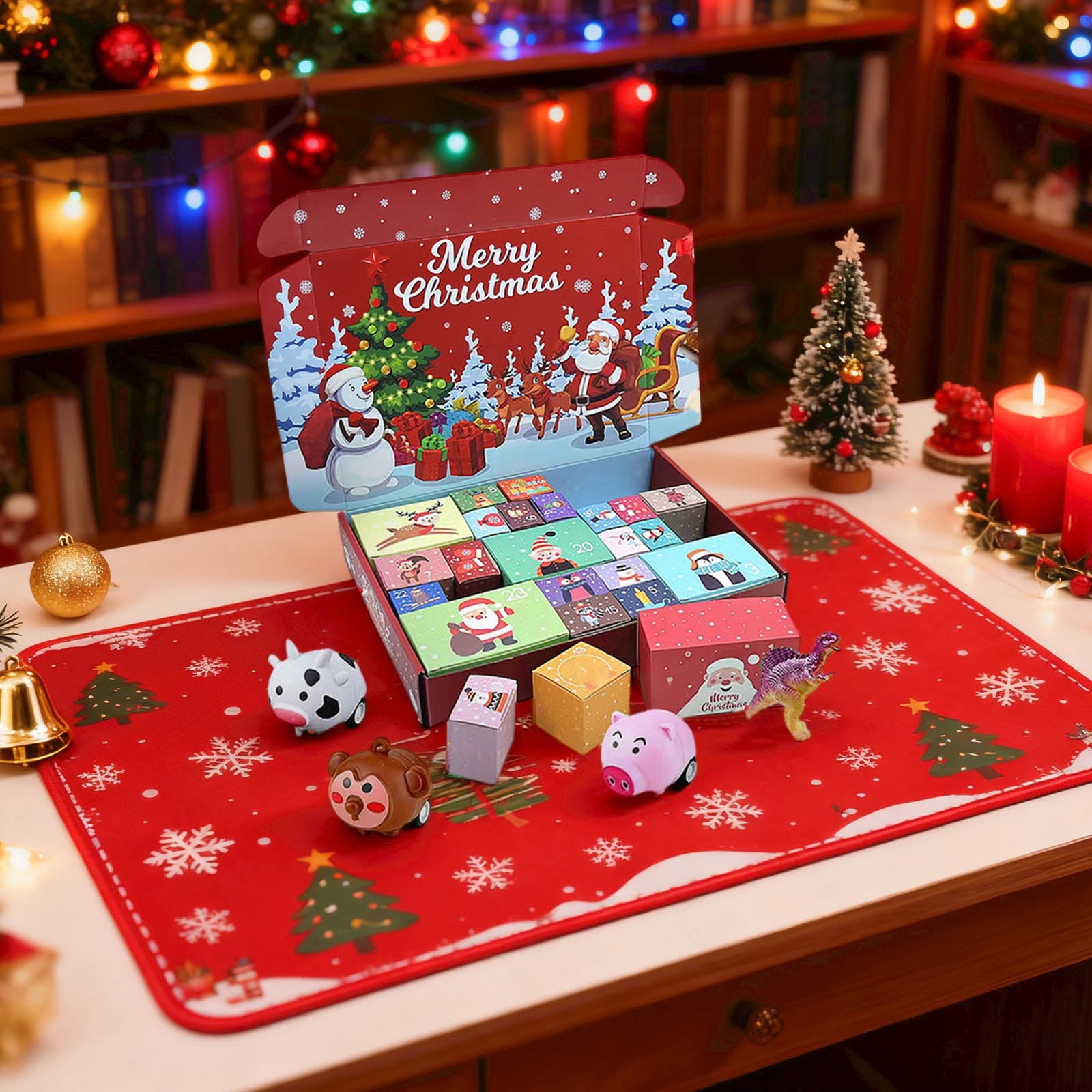 24 PC Christmas 3D Countdown Calendar Toy Set with 24 Toys, Merry Christmas Themed Play Set for Kids, Version A