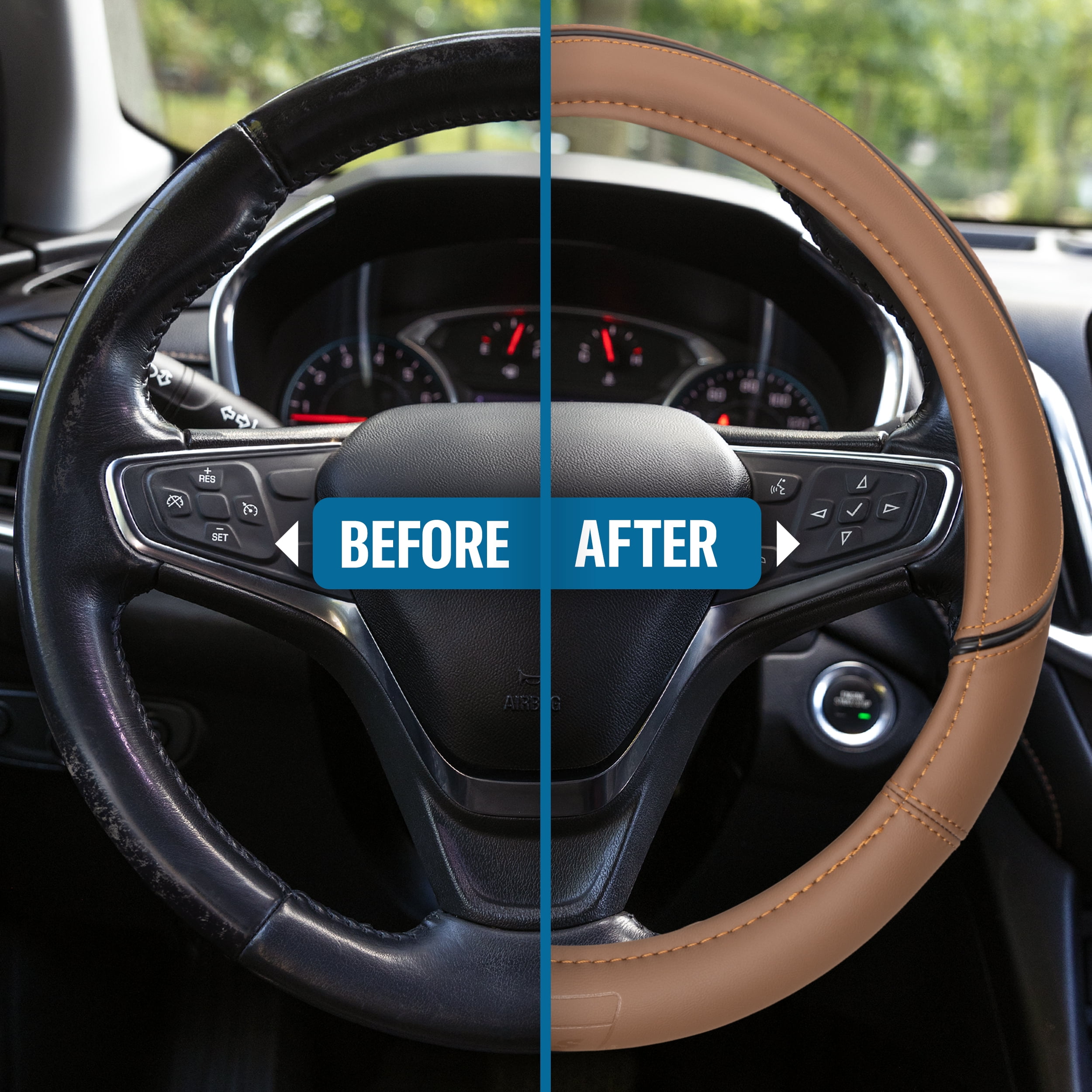 Genuine Dickies Brown Heavy-Duty Bonded Leather Truck Steering Wheel Cover, 34425PWDI