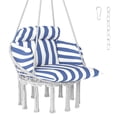 thumbnail image 2 of Outsunny Hanging Hammock Chair, Cotton Rope Macrame Swing Chair with Large Cushion, Chain, Steel Frame for Indoor Outdoor Patio Balcony, Blue, 2 of 9