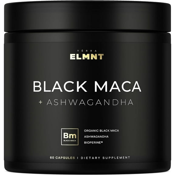 40,000mg 40:1 Organic Black Maca Root for Men + Ashwagandha, 100% Pure Peruvian Maca Powder Capsules