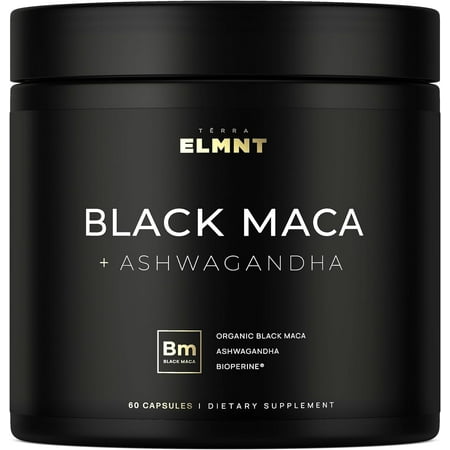 40,000mg 40:1 Organic Black Maca Root for Men + Ashwagandha, 100% Pure Peruvian Maca Powder Capsules