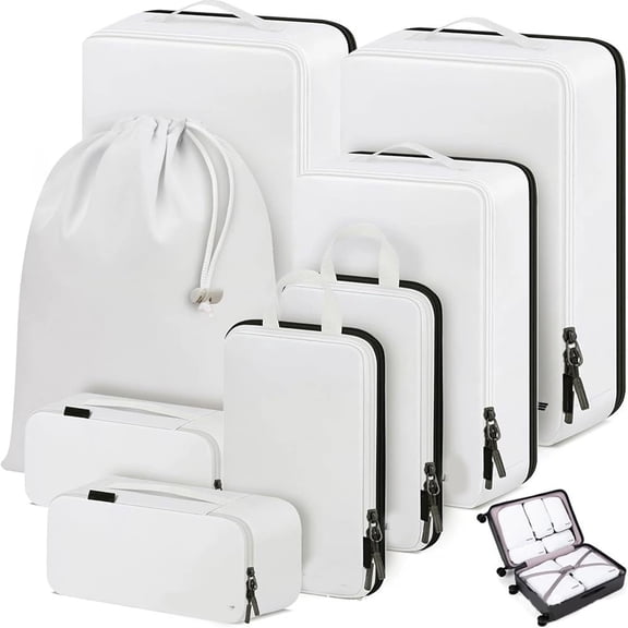 10 Pack Travel Compression Packing Cubes Expandable Organizers Bags for Clothes Storage and Suitcases Organization