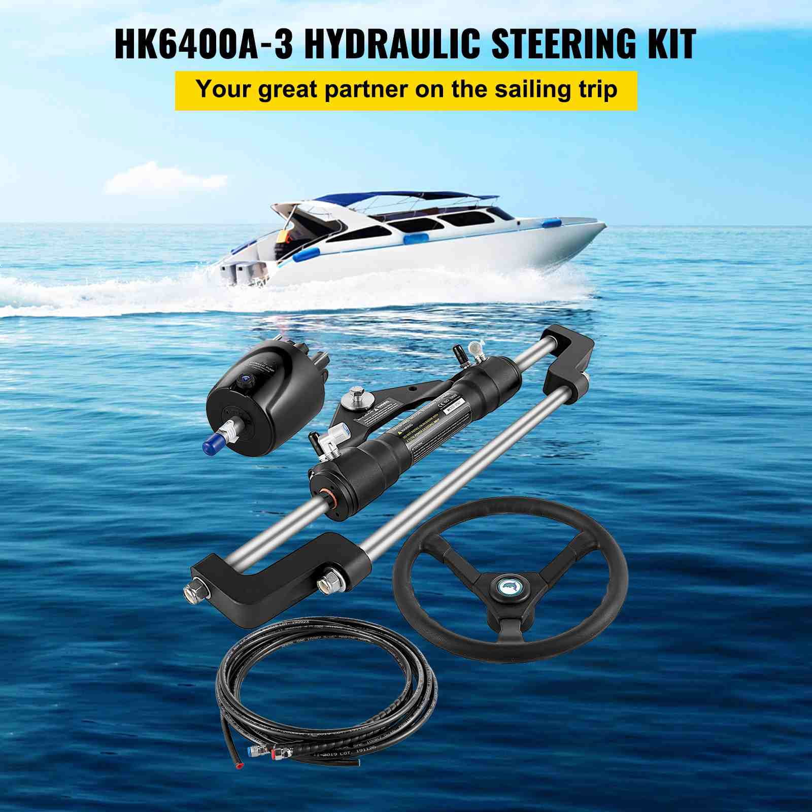 BENTISM Hydraulic Outboard Boat Steering Kit HK6400A-3 HO5110 10' Hose 300HP Pump