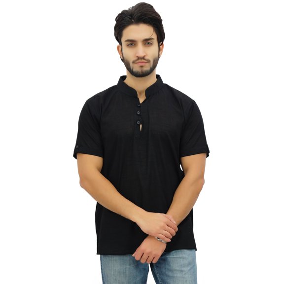 Atasi Casual Half Sleeves Men's Cotton Mandarin Collar Shirt Tunic-Medium