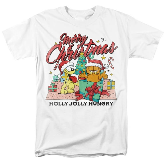 Garfield Merry Christmas Unisex Adult T Shirt, White, Medium