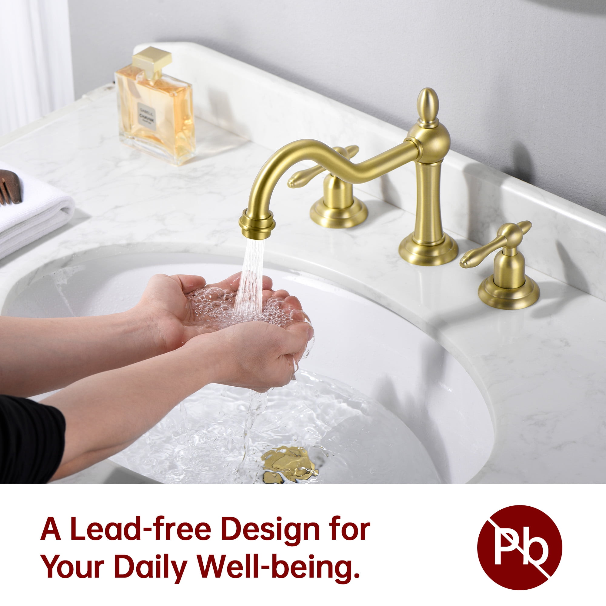 sumerain 3 Hole Bathroom Sink Faucet Brushed Gold, 8 Inch Widespread Bathroom Lavatory Faucet Two Handle