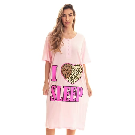 

Just Love Short Sleeve Nightgown Sleep Dress for Women (Pink - I Love Sleep Leopard Large)
