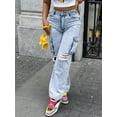 thumbnail image 4 of Women's High - Waisted Cargo Jeans Loose Wide - Leg Fit Y2K Streetwear Trend Cotton Denim Distressed Ripped  Multi - Pocket Design Light Blue Wash Fashion Casual Pants for Daily  Street Style, 4 of 7
