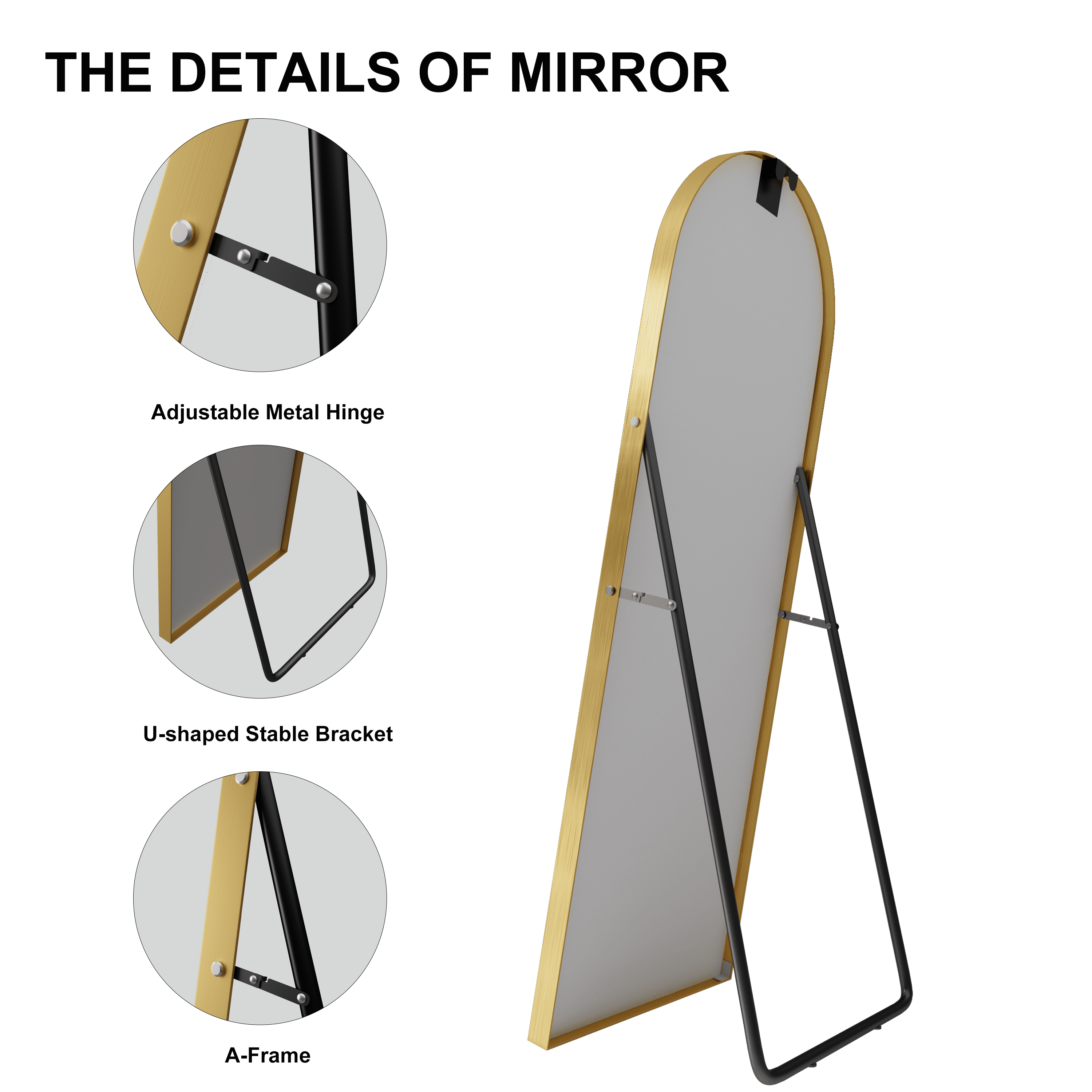 67"x24" Modern Arched Aluminum Alloy Frame Full Length Mirror Floor Mirror,Gold