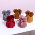 thumbnail image 4 of Povozer Baby Beanie Toddler Winter Hat for Girls Boys Baby Winter Hat With Bow Double Cap Customized Warm Toddler Boys Girls Knit Hats,Size 6-36 Months,Red, 4 of 4