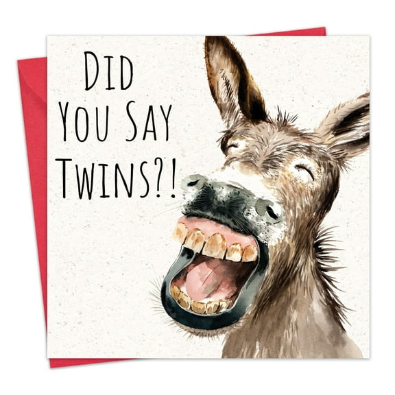 Twizler New Baby Twins Card - Donkey - Funny New Baby Twin Boy or Girl Card - Congratulations Newborn