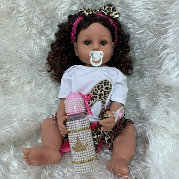 Angelbaby 22 Inch Realistic African American Reborn Baby Dolls Black Girl Silicone Full Body Weighted Washable Babies Reborn Ne