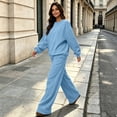thumbnail image 6 of Hearthz Sweat Outfits for Women 2 Pieces Crew Neck Sweatshirt with Wide Leg Trousers Fall Winter Athletic Workout Oversized Womens Matching Sweat Set Sky Blue XL, 6 of 8