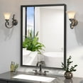 thumbnail image 2 of 48x30inch Glossy Black Bathroom Mirrors For Wall, Wall Mounted Hanging Plates Mirror Farmhouse Mirror Modern Metal Framed Rectangular Mirror, Decorative Square Corner Mirror (Horizontal & Vertical), 2 of 12