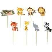 48PCS Double Sided Zoo Animal Theme Dessert Muffin Cake Cupcake Toppers Picks Cake Decoration for Jungle Safari Themed Party, Baby Shower or Birthday Party Decoration