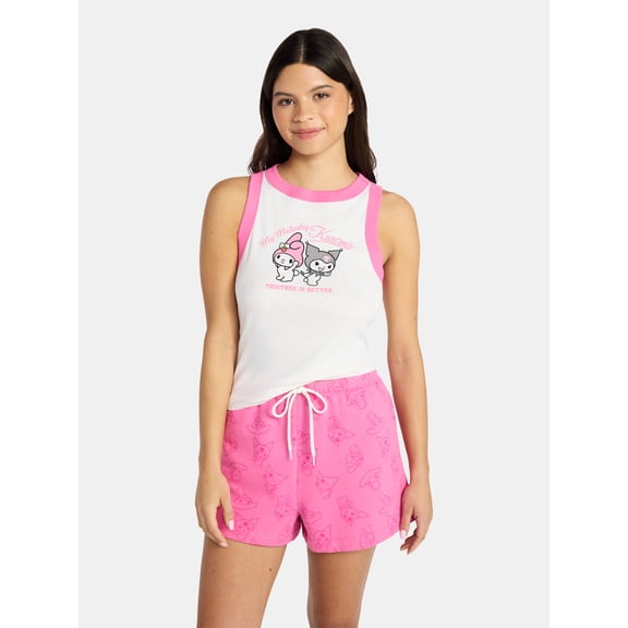 Hello Kitty My Melody and Kuromi Women's Graphic Tank Top and Shorts Set, 2-Piece, Sizes XXS-XXL