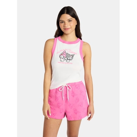 Hello Kitty My Melody and Kuromi Women's Graphic Tank Top and Shorts Set, 2-Piece, Sizes XXS-XXL