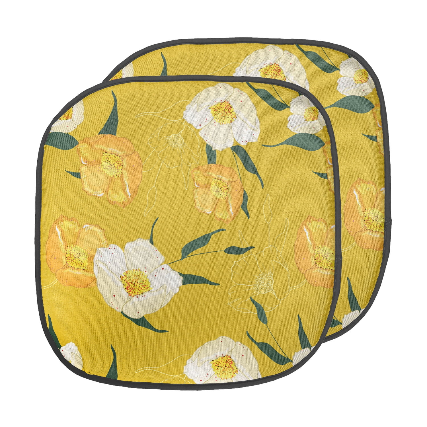Floral Chair Seating Cushion Set of 2, Design Vintage Blooming Flowers