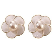 mnjin silver needle pearl flower earrings blacks and white light small fragrance temperament lady earrings white