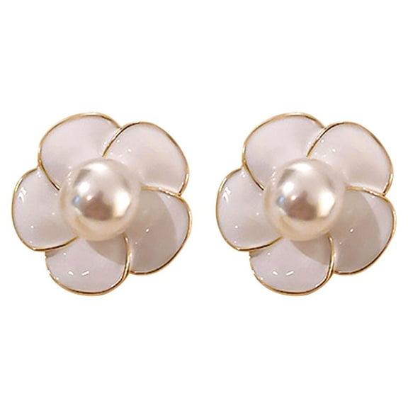 KDSJSXW Gold Stud Earrings Silver Needle Pearl Flower Earrings Blacks And White Light Luxury Small Fragrance Temperament Lady Earrings Pearl Drop Earrings Small Pearl Earrings (White,One Size)