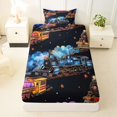 thumbnail image 3 of Manfei Vintage Train Twin Sheets,Colorful Railway Bedding,3 Pieces,1 Fitted Sheet and 1 Pillowcase, 3 of 6