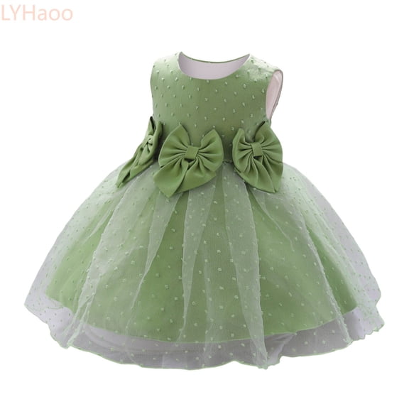 LYHaoo Infant Girls Sleeveless Bowknot Mesh Princess Dress Fashion Festival Christening Dress,Princess Casual Dresses Sizes 3-6 Months Green