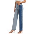 thumbnail image 4 of WILLBEST Jeans Mujer Pantalones Vaqueros Rectos de Cintura Alta para Mujer, Informales, Con Diseño de Patchwork, Cómodos y Elásticos, para Uso Diario. Extra Grande, 4 of 6