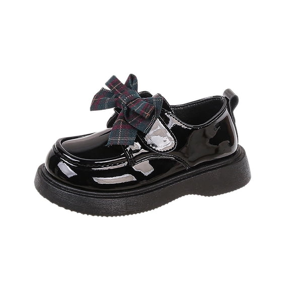 Gpaecead Girls College Style Bow Dress Shoes Soft Sole Faux Leather Flats Casual Performance Shoes for Spring Summer School Black