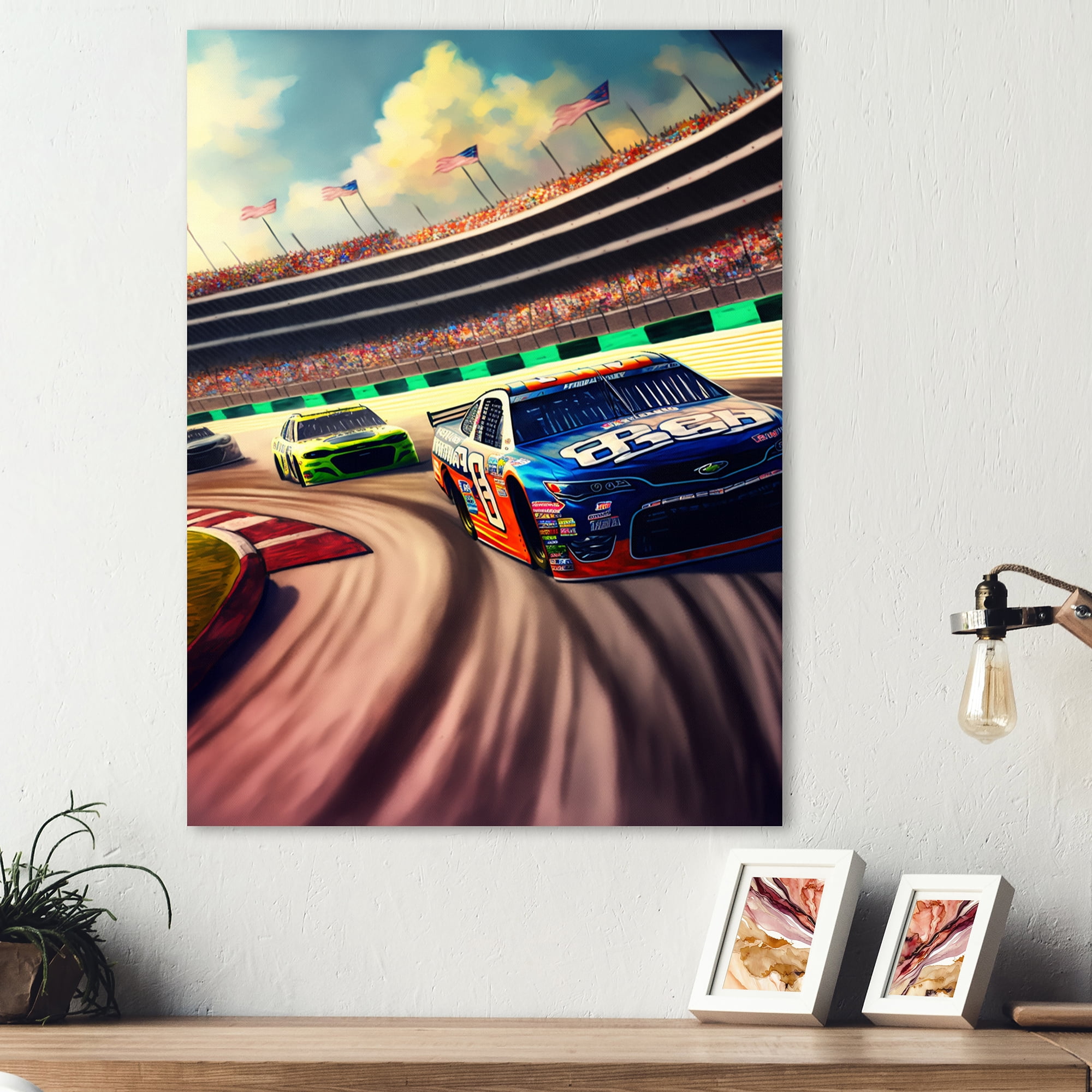 Designart Daytona Stock Car Racing Last Lap I Canvas Wall Art