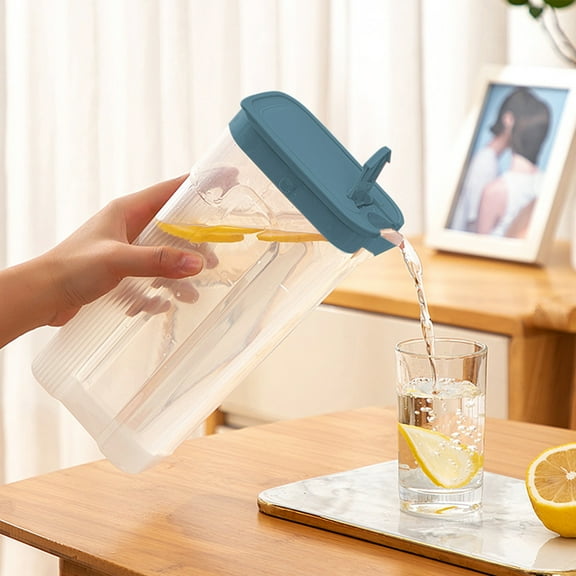 Plastic Cold Water Pitcher With Lid | 1.2L Large Capacity Fruit Beverage Teapot | Heat Resistant Food Grade Ecological Kettle | Wide Mouth Design | Blue Pink White | 1 Pc