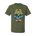 thumbnail image 2 of Wild Bobby, Colorful Floral Sugar Skull Streetwear Men's Graphic T-Shirt, Military Green, X-Large, 2 of 3