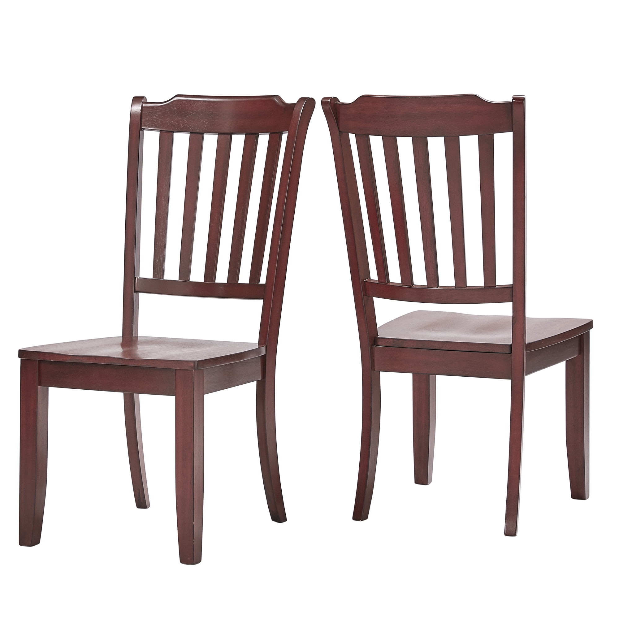Weston Home Farmhouse Slat Back Wood Dining Chairs, Set of 2, Antique Berry Red Finish