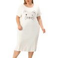thumbnail image 1 of Women's Plus Size Nightgown Cat Print with Pocket Sleep Dress Sleepwear Milk White 2X, 1 of 5