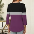 thumbnail image 4 of Timegard Tops for Women Trendy 3/4 Sleeve V Neck Color Block Drop Shoulder Casual Loose Comfy Blouse, 4 of 6