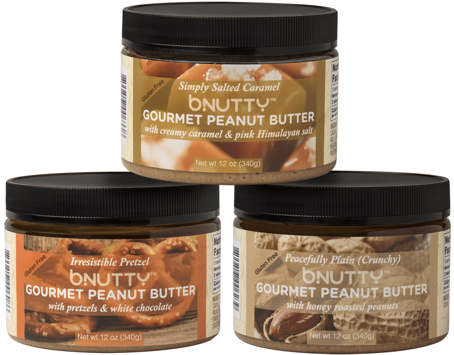 (3-Pack) bNutty Sweet & Salty Flavors Artisan Peanut Butter, 3-12 oz Jars