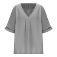 thumbnail image 5 of Womens Dressy Summer Tops V Neck Short Sleeve Cooling Lightweght Rayon Shirt Loose Solid Color Tunics Blouses (S, Gray), 5 of 7