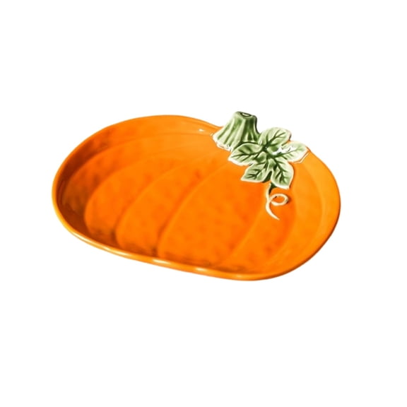 Fall Plate,Ceramic Pumpkin Shape with Embossed Leaves Thanksgiving Decorative for Dining Table Harvest Party