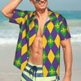 thumbnail image 5 of Picia Mardi Gras Gentle Cotton Regular Fit Short Sleeve Casual Hawaiian Shirt for Men-Large, 5 of 9